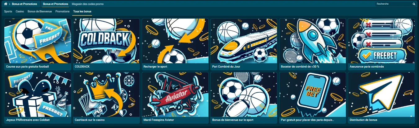 Vue d'ensemble des promotions et bonus Coldbet