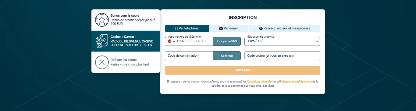 Formulaire d'inscription Coldbet